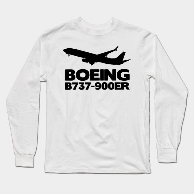 Boeing B737-900ER Silhouette Print (Black) Long Sleeve T-Shirt by TheArtofFlying